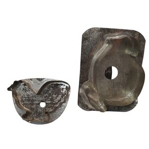 Antique Flat Back Tin Cookie Cutters Metal‎ Chicken Hand Soldered Set of Two SEE